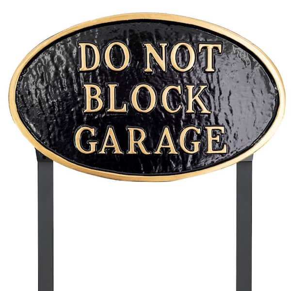 Montague Metal Products 10 in. x 18 in. Large Oval Do Not Block Garage Statement Plaque Sign with Lawn Stakes - Black/Gold