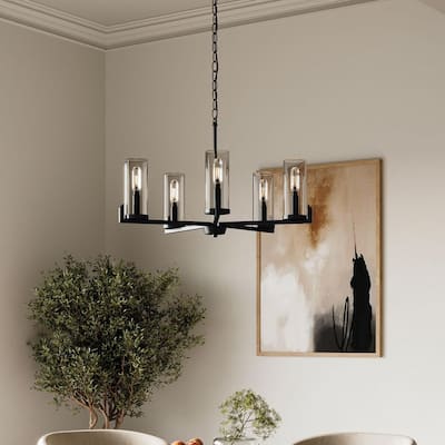 Pellum Collection 25 in. 5-Light Matte Black Modern Traditional Chandelier for Dining Room
