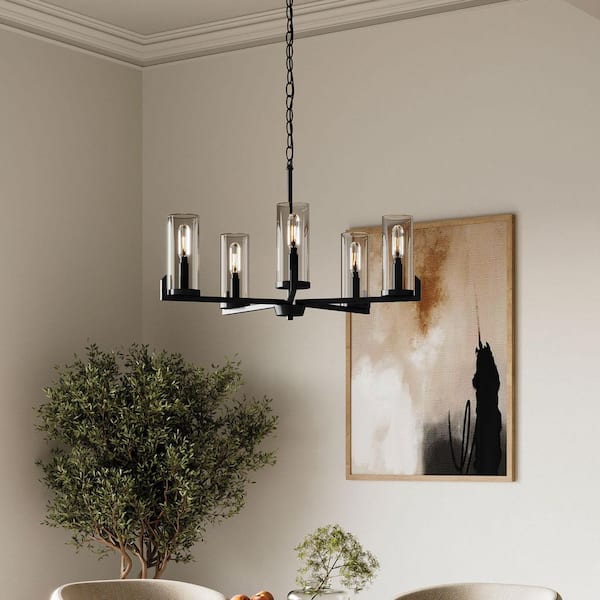 Pellum Collection 25 in. 5-Light Matte Black Modern Traditional Chandelier for Dining Room