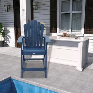 Navy Blue HIPS Polywood Bar Height Patio Adirondack Chair Accent Chair with Connecting Tray(2-Pack)