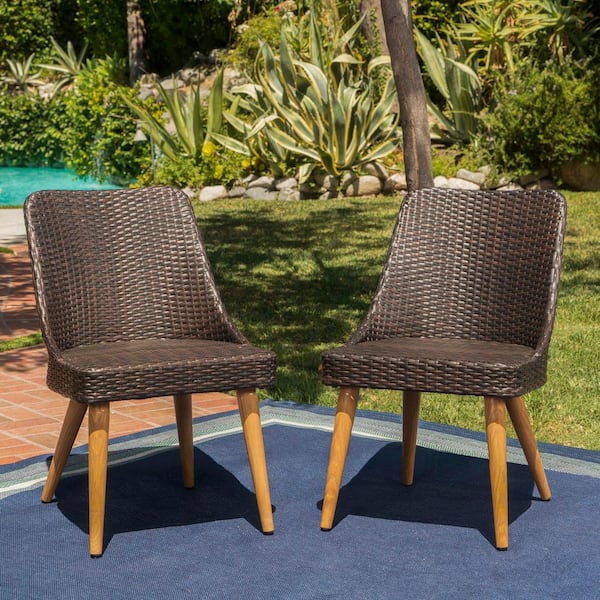 Noble House Audrina Stationary Faux Rattan Outdoor Dining Chair (2-Pack)