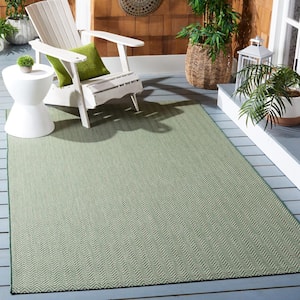 Courtyard Dark Green/Beige Doormat 3 ft. x 5 ft. Solid Color Chevron Indoor/Outdoor Area Rug