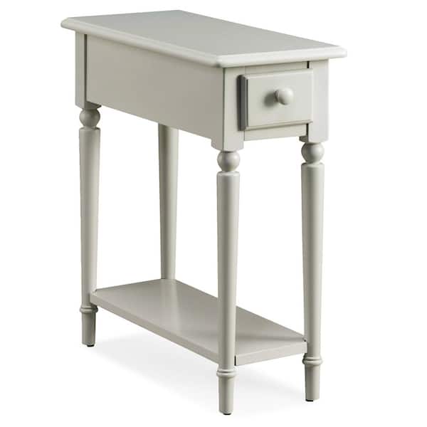 Leick Home Coastal Notions 24 in. Silky Painted Greige Narrow Chairside Table with Shelf