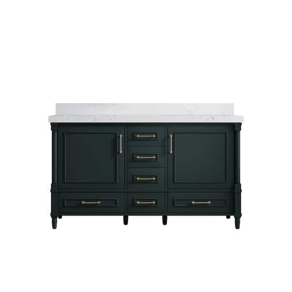 Willow Collections Hudson 60 in. W x 22 in. D x 36 in. H Double Sink Bath Vanity in Dark Green with 2 in. Empira Quartz Top