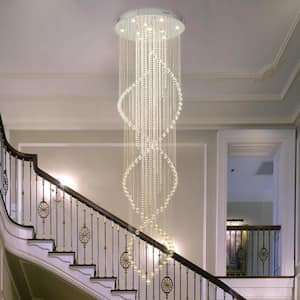 10-Light Modern Chrome High Ceiling Crystal Chandelier for Staircase Foyer Living Room