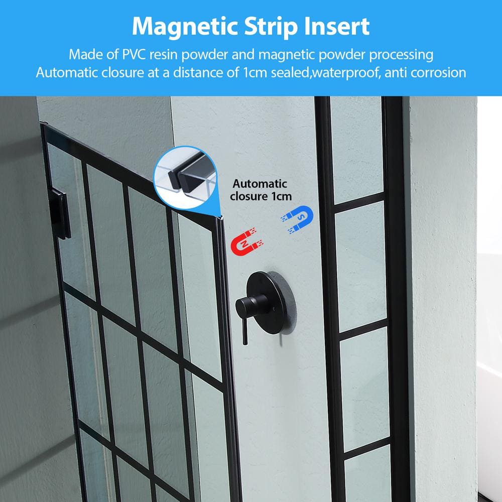40" W x 72" H Matte Black Semi-Frameless Shower Door with Patterned Glass
