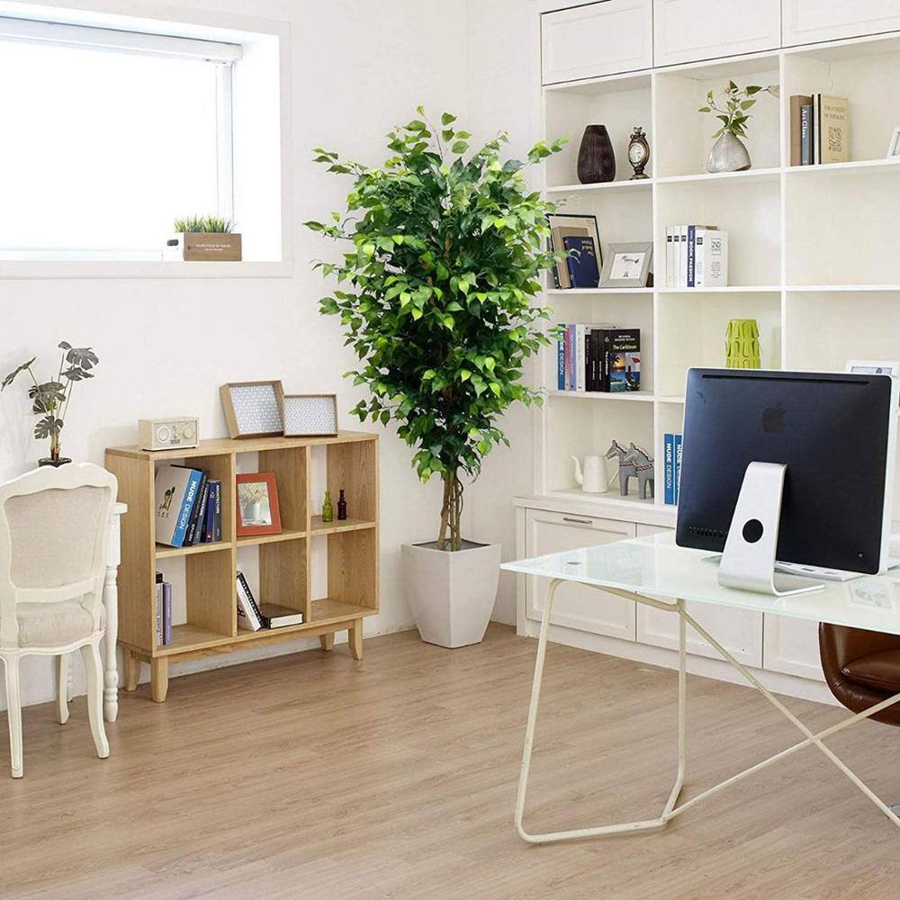 Larksilk 6 ft. Artificial Ficus Tree with 1528 Silk Leaves in Black Pot