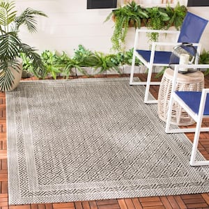 Courtyard Gray/Black 7 ft. x 7 ft. Square Border Indoor/Outdoor Patio  Area Rug