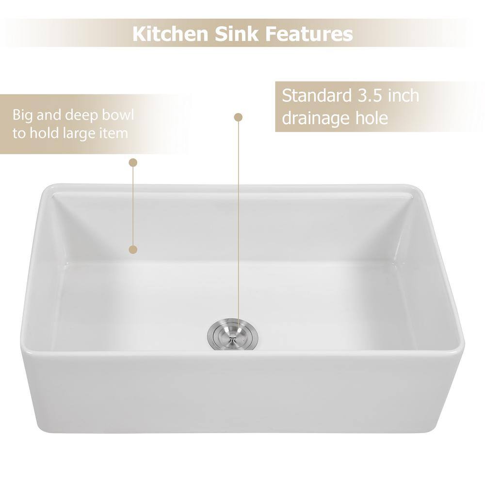 33'' White Ceramic Farmhouse Workstation Sink with Accessories