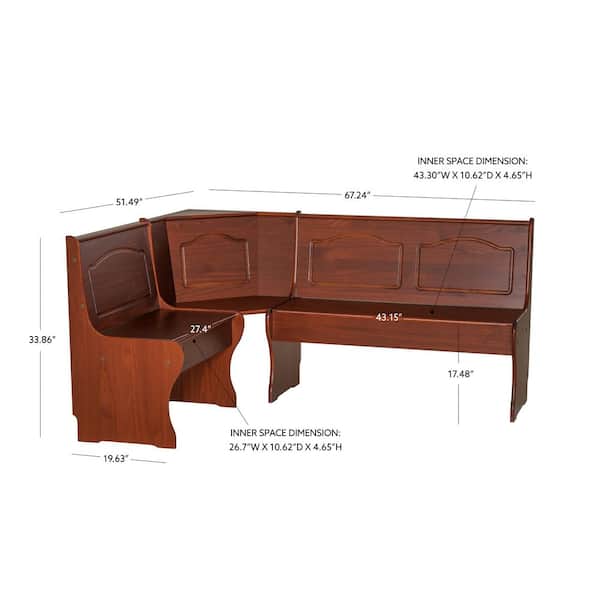 Linon Home Decor Kaylie Corner Nook 67.25 in. Walnut Dining Bench