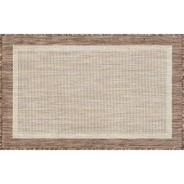 Tayse Rugs Eco Solid Border Brown 2 ft. x 3 ft. Indoor/Outdoor Area Rug
