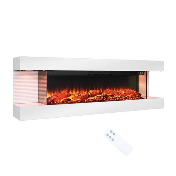 Mondawe 50 in. 3-Sided Wall Mounted Electric Fireplace with Remote Control in White