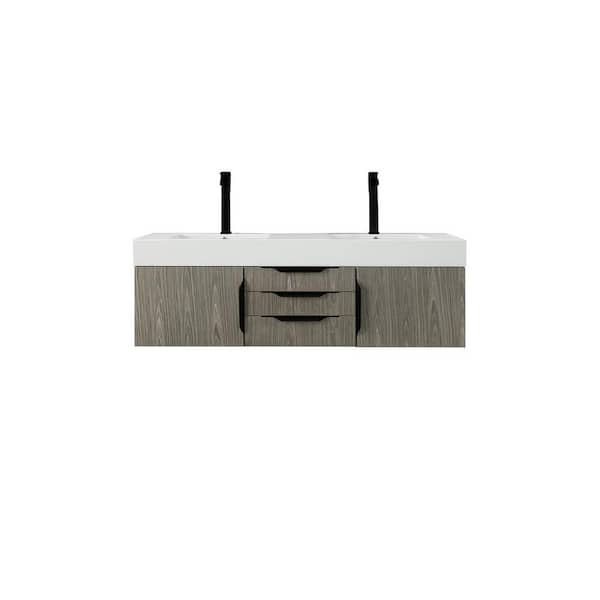 James Martin Vanities Columbia 59.0 in. W x 19.5 in. D x 19.3 in. H Double Bath Vanity in Ash Gray with Glossy White Composite Top