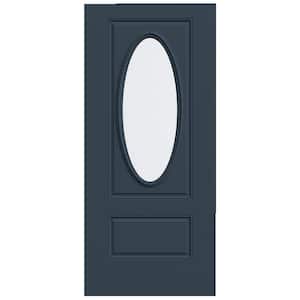 36 in. x 80 in. 1 Panel 3/4 Lite Oval Right-Hand/Inswing Clear Glass Revival Blue Steel Front Door Slab