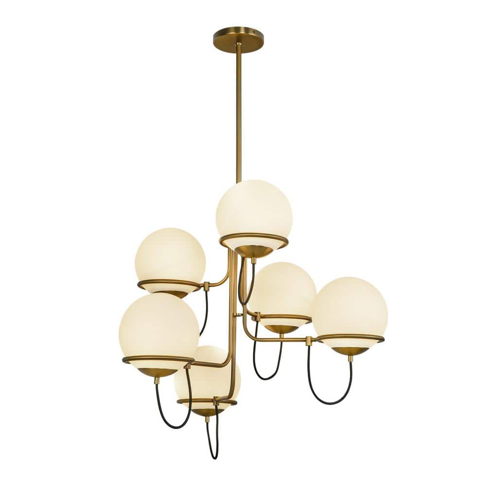 Alba 6-Light Aged Brass and Opal Glass Chandelier