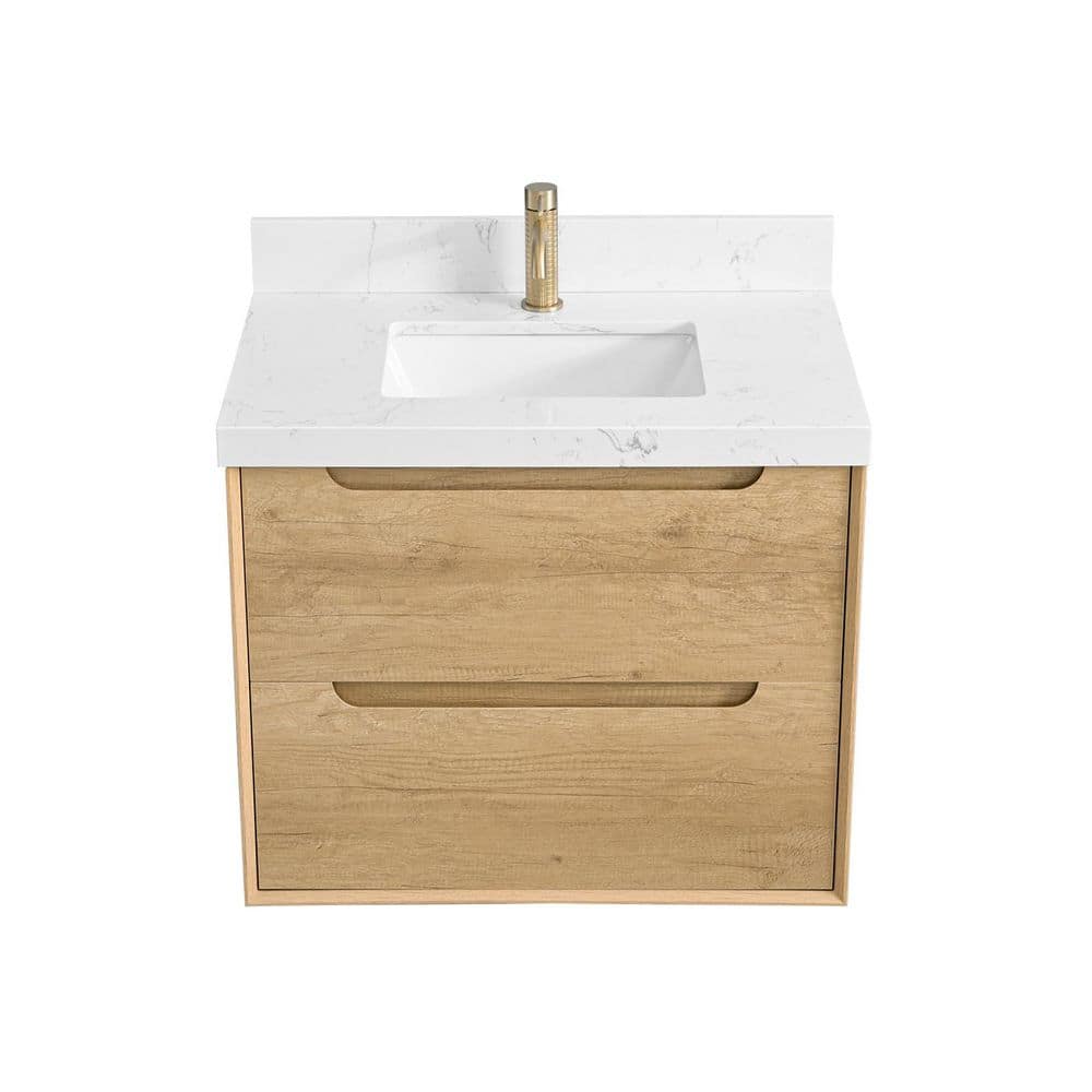 Riventa 30 in. W x 19.29 in. D Single Sink Floating Natural Oak Bath Vanity with White Engineered Stone Top price history on PriceWatchPro