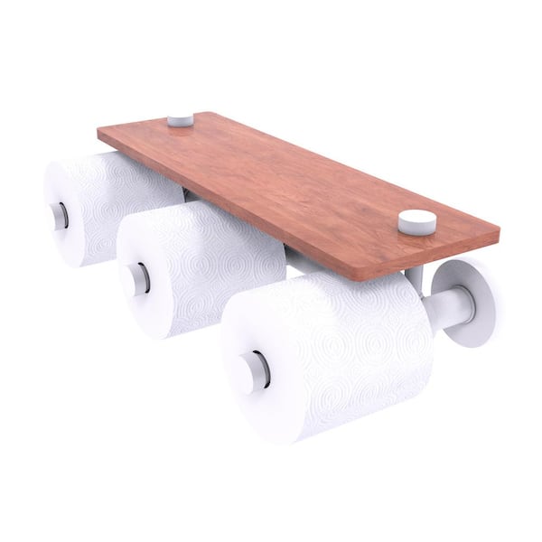 Prestige Skyline Collection Wall Mounted Toilet Paper Holder in Matte White with Wood Shelf