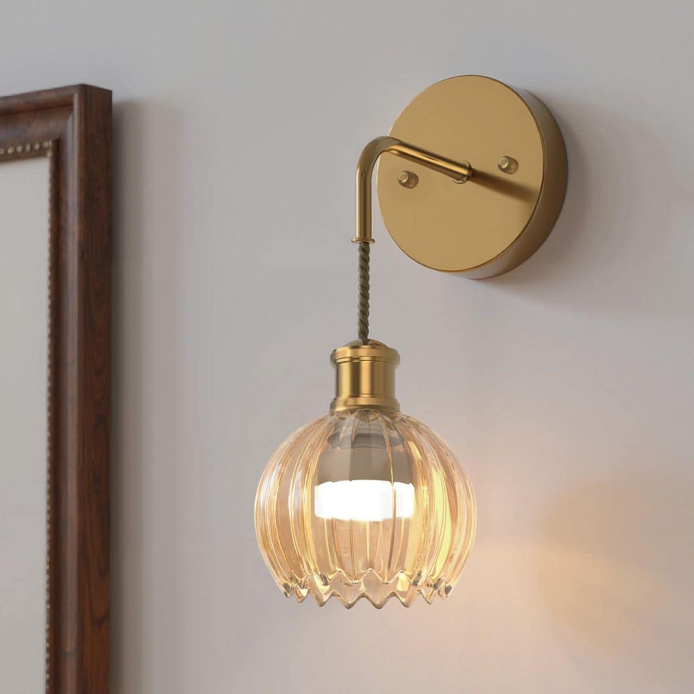 5.9 in. 1 Light Copper Finish Traditional Smart Home Enabled Wall Sconce with Amber Open Textured Glass Shade (2-Pack) price history on PriceWatchPro