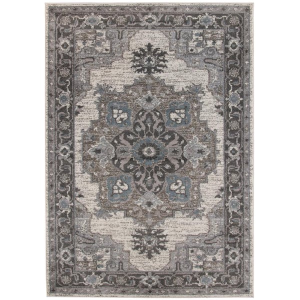 Alexandria 8 x 10 Ivory/Stone Gray Medallion Pattern Area Rug for High Traffic Living Room Dining Room Bedroom