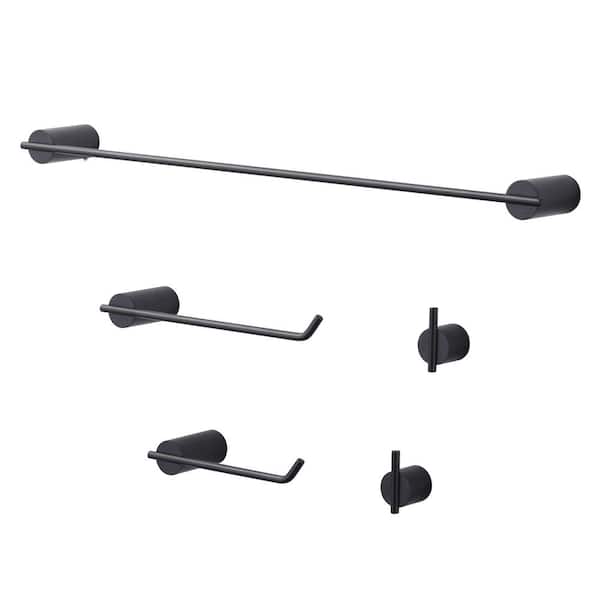 WOWOW 5-Piece Bath Hardware Set Accessory Included Towel Rack&Toilet Paper Holder&Towel Hook in Black