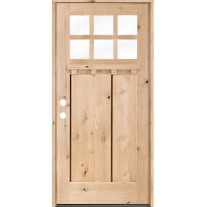 36 in. x 80 in. Craftsman 2 Panel 6-Lite Clear Low-E /Dentil Shelf Right-Hand Unfinished Wood Alder Prehung Front Door