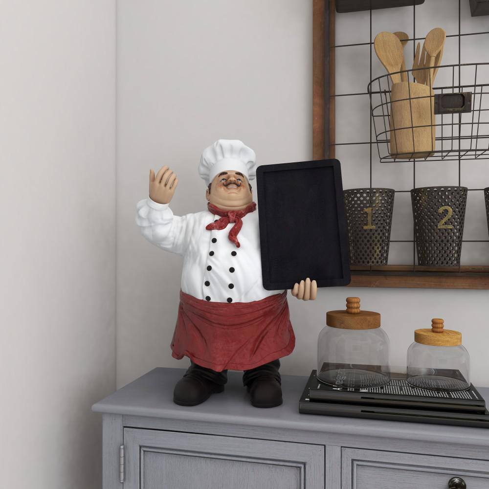 19" Multi Colored Polystone Chef Sculpture with Chalkboard