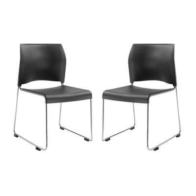 Charcoal Polypropylene Plastic Stack Chair (2-Pack)
