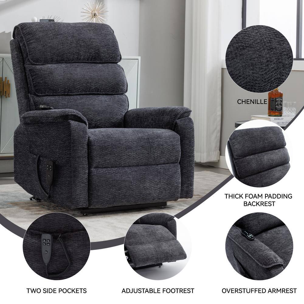 Grey Chenille Power Lift Recliner with Heat and Massage