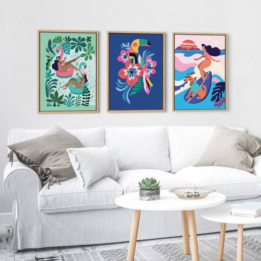 18" x 24" Sylvie Mid Century Modern Girl Friends by Rachel Lee Framed Wall Canvas Natural - Kate & Laurel All Things Decor