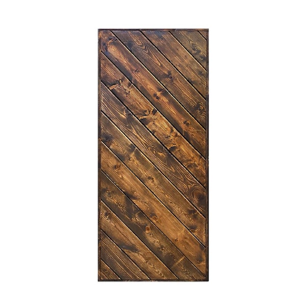 CALHOME Modern European Series 42 in. x 84 in. Pre Assembled Walnut Stained Solid Wood Interior Sliding Barn Door Slab