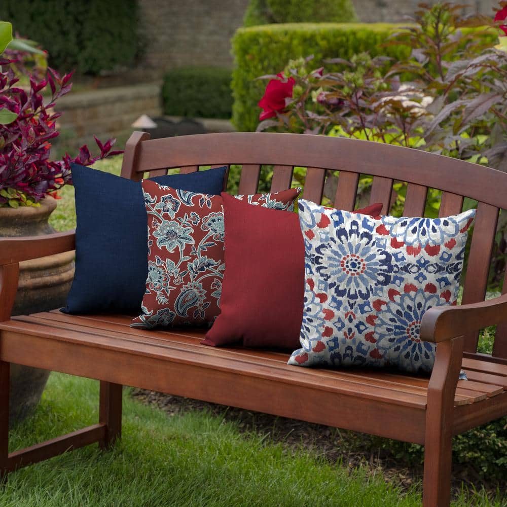 Red and Blue Ikat Outdoor Square Throw Pillow Set