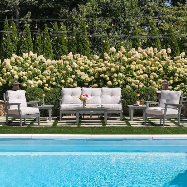 Lehigh Coastal Teak 6-Piece Couch and Chair Deep Seating Patio Conversation Set with Sunbrella Lively Parchment Cushions