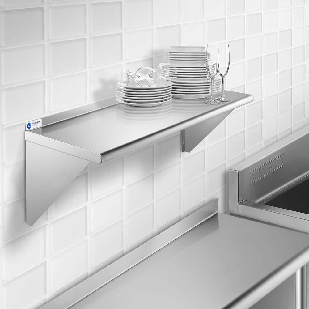 Stainless Steel Wall-Mounted Shelf with Backsplash