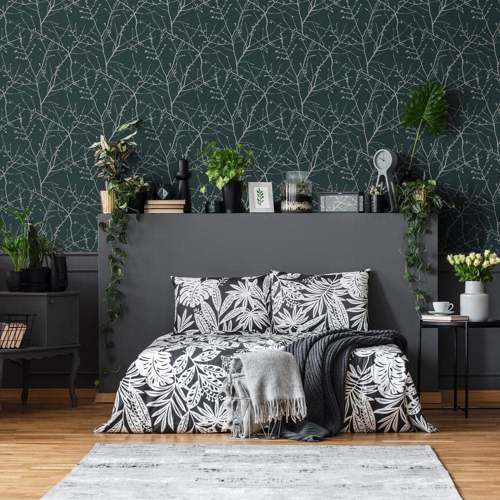 Green and Gold Vinyl Textured Floral Wallpaper Roll