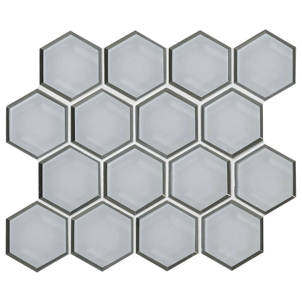 MSI Ice Bevel Hexagon 12 in. x 10 in. x 8 mm Glass Mesh-Mounted Mosaic ...