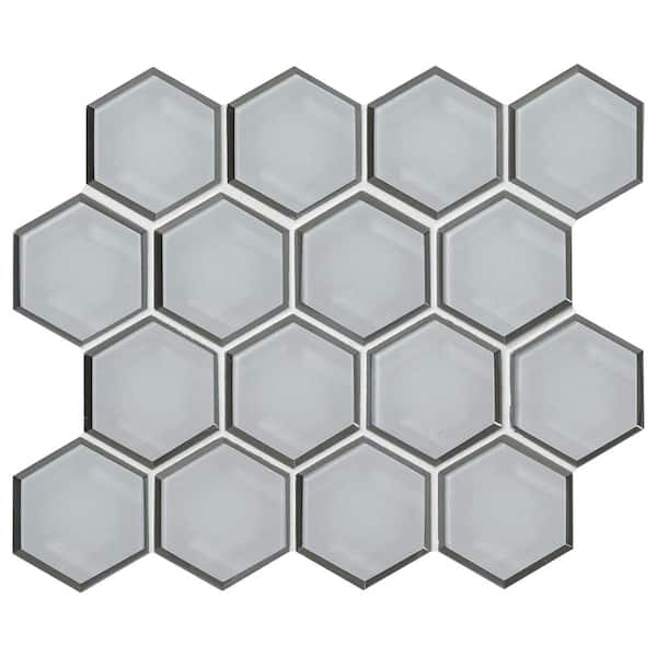 MSI Ice Beveled 3 in. Hexagon 12 in. x 11 in. Glass Mesh-Mounted Mosaic Wall Tile (0.89 sq. ft./Each)