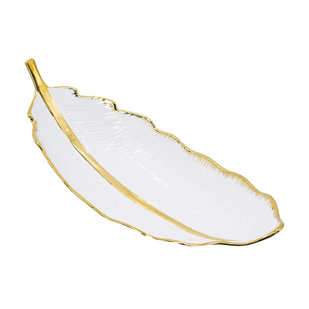 White and Gold Ceramic Leaf Shaped Decorative Bowl
