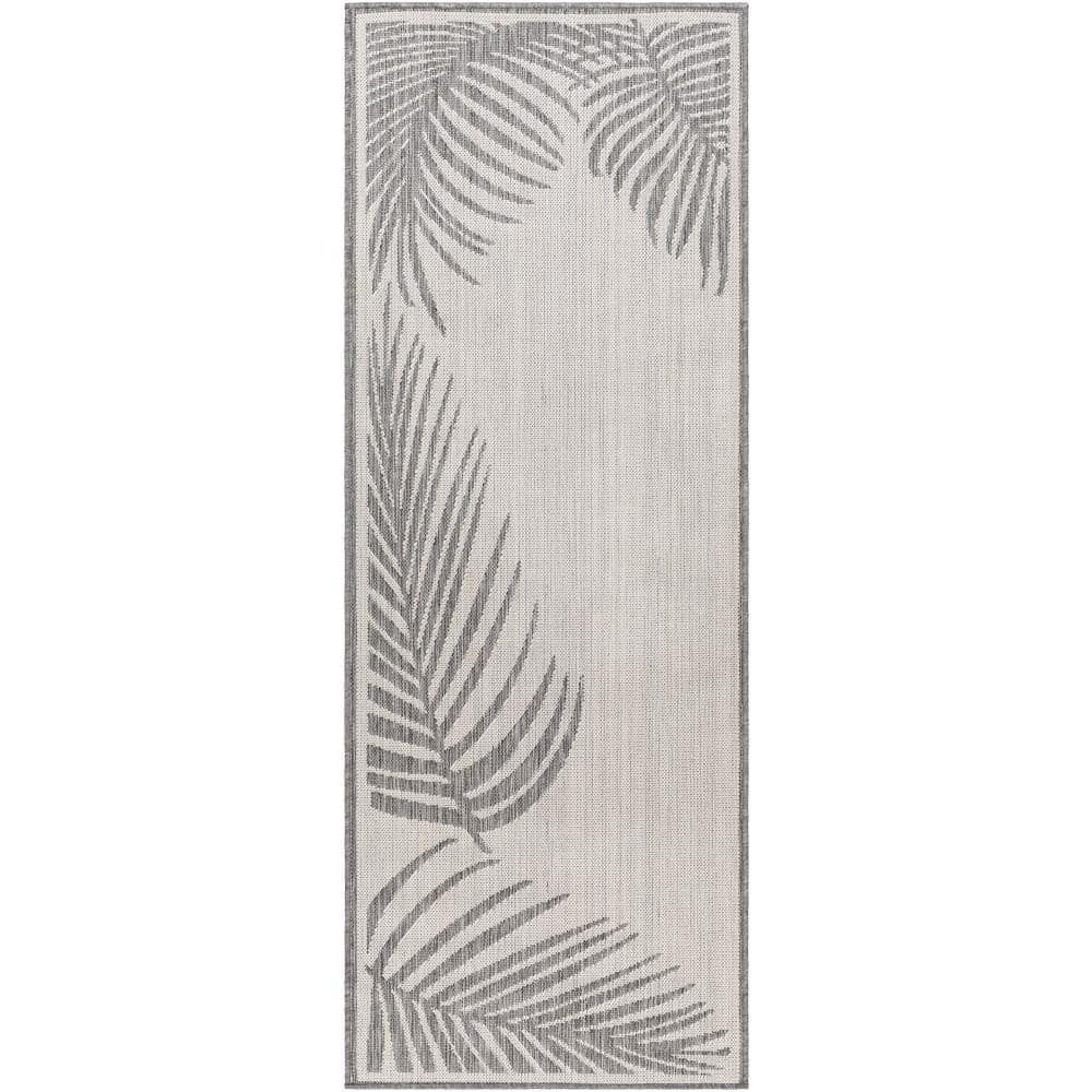 Livabliss Long Beach Light Gray Botanical 3 ft. x 7 ft. Indoor/Outdoor ...