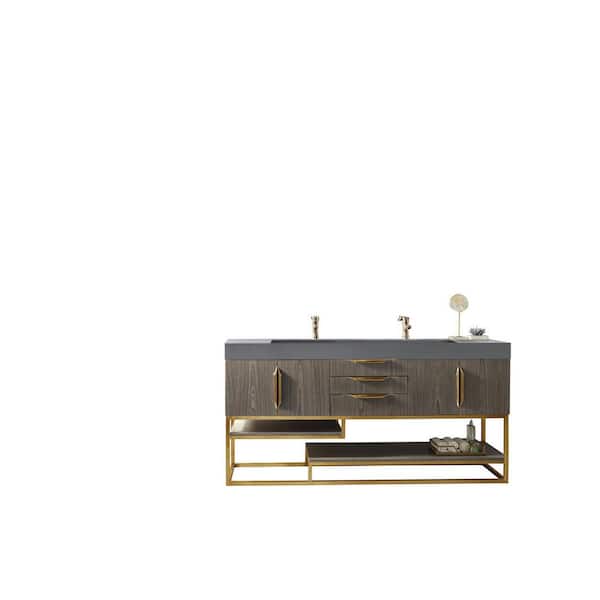 James Martin Vanities Columbia 72.5 in. W x 19 in. D x 36 in. H Bathroom Vanity in Ash Gray with Dusk Grey Glossy Composite Top
