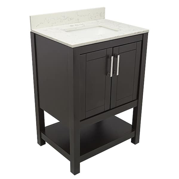Amluxx Tufino 25 in. W x 19 in. D Bath Vanity in Espresso with Quartz Stone Vanity Top in Lyra White with White Basin