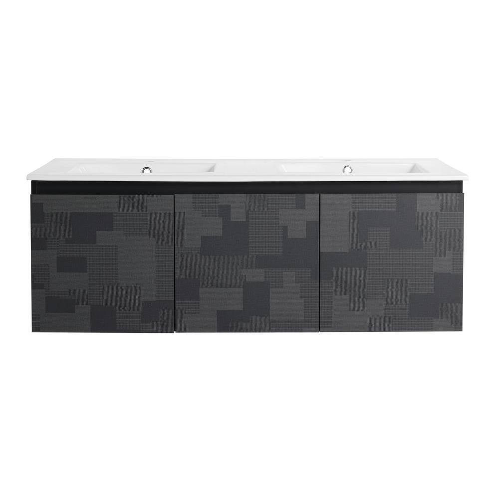 48 in. W x 18 in. D x 17 in. H Wall Mounted Bath Vanity in Black with White