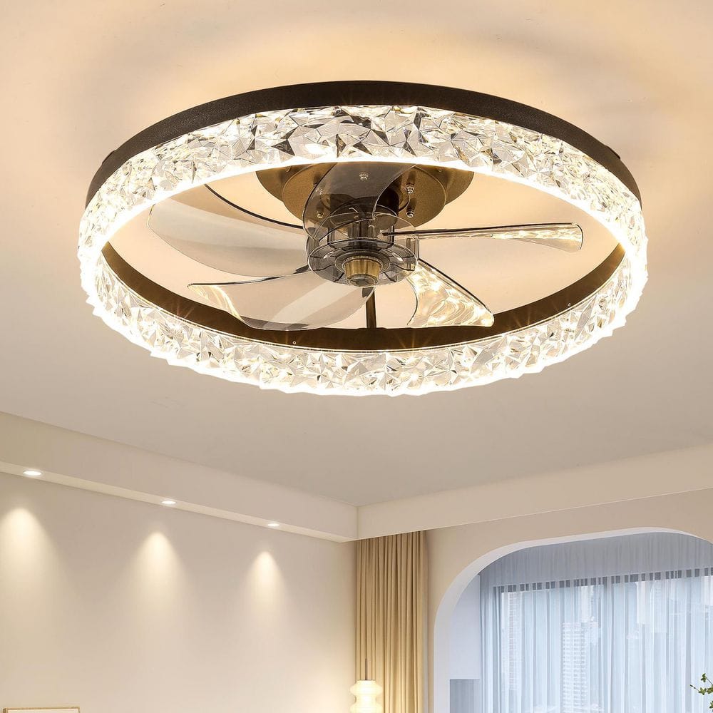 20 in. Smart Indoor Black Acrylic Flush Mount Standard Ceiling Fan with Dimmable Integrated LED and Remote Included price history on PriceWatchPro