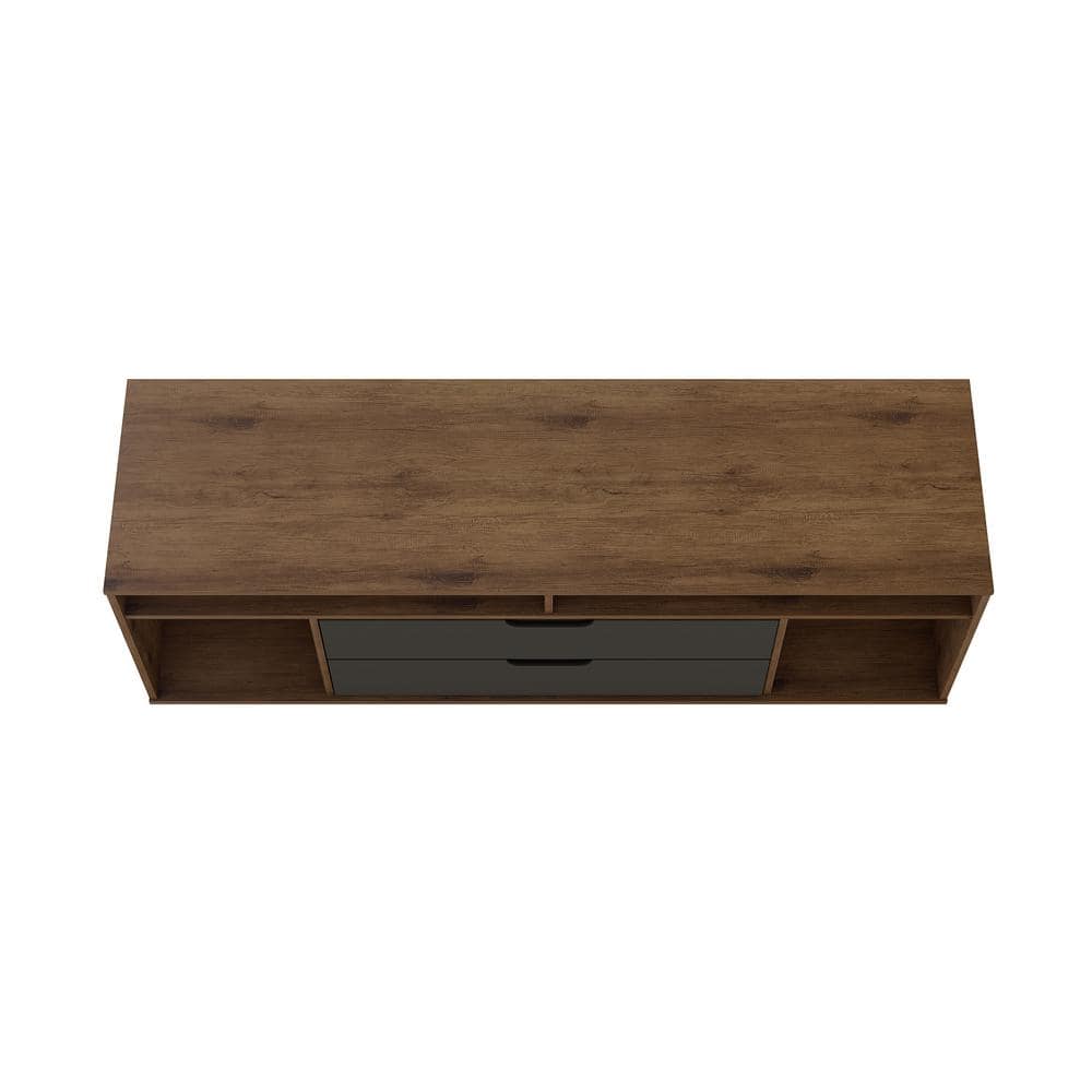 Natural and Gray MDF TV Stand with Metal Legs and Cabinet