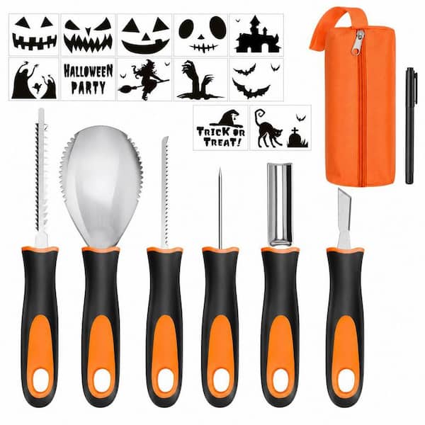 Stainless‑Steel Pumpkin Carving Tool, 6‑Piece Carving Set with Templates and Oxford Storage Pouch for Halloween DIY