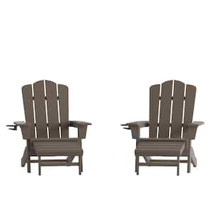 Brown Fade Resistant Faux Wood Resin Adirondack Chairs without Cushion (Set of 2)