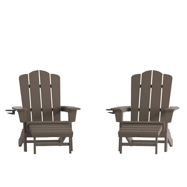 Carnegy Avenue Brown Fade Resistant Faux Wood Resin Adirondack Chairs without Cushion (Set of 2)