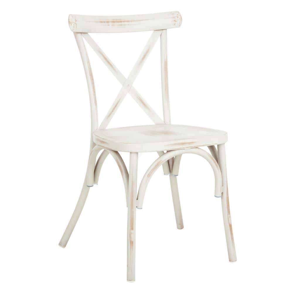 Elia Distressed White Aluminum Outdoor Dining Chair Set