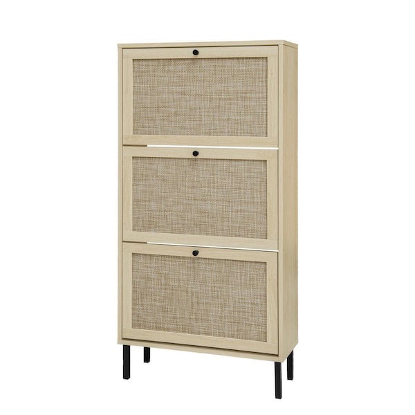 48.98 in. H x 23.62 in. W Yellow Wood Shoe Storage Cabinet with Rattan for Hallway