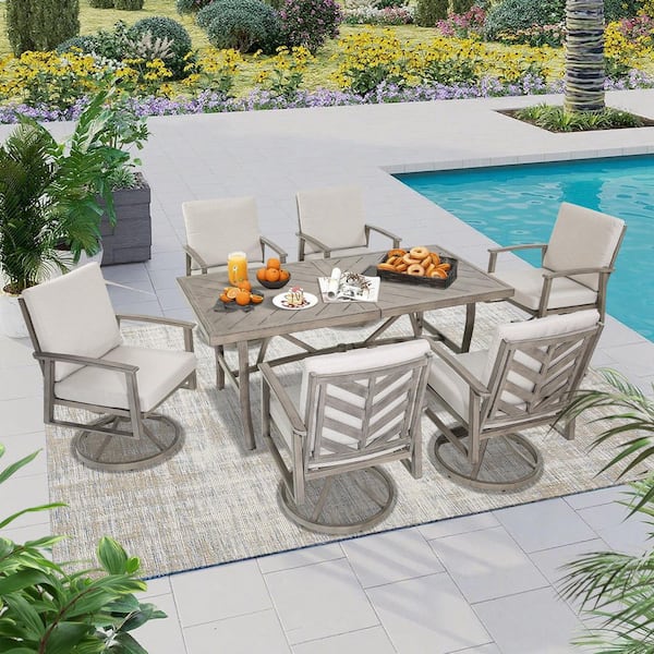 Ellis 7-Piece Swivel Aluminum Outdoor Dining Set with Cushion