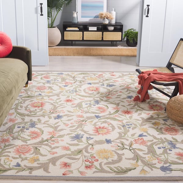 Chelsea 11 ft. x 15 ft. Ivory Solid Color Floral Border Area Rug